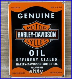 Vintage Harley Davidson Motorcycles Porcelain Dealership Sign Gas Oil Quality