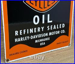 Vintage Harley Davidson Motorcycles Porcelain Dealership Sign Gas Oil Quality