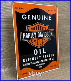 Vintage Harley Davidson Motorcycles Porcelain Dealership Sign Gas Oil Quality