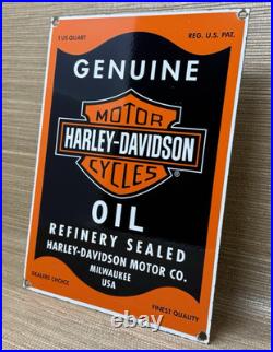 Vintage Harley Davidson Motorcycles Porcelain Dealership Sign Gas Oil Quality