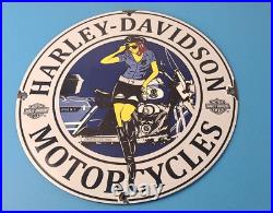 Vintage Harley Davidson Motorcycles Sign Police Biker Gas Girl Porcelain Sign