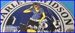 Vintage Harley Davidson Motorcycles Sign Police Biker Gas Girl Porcelain Sign