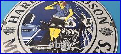 Vintage Harley Davidson Motorcycles Sign Police Biker Gas Girl Porcelain Sign