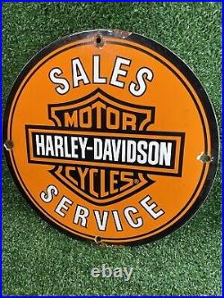 Vintage Harley Davidson Porcelain Sign Dealer Sales Service Advertising Plaque