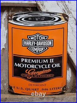 Vintage Harley Davidson Porcelain Sign Gas Motorcycle Oil Can Garage Service