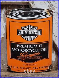 Vintage Harley Davidson Porcelain Sign Gas Motorcycle Oil Can Garage Service