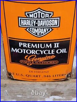 Vintage Harley Davidson Porcelain Sign Gas Motorcycle Oil Can Garage Service