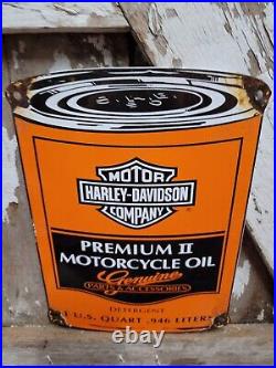 Vintage Harley Davidson Porcelain Sign Gas Motorcycle Oil Can Garage Service