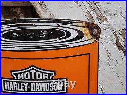 Vintage Harley Davidson Porcelain Sign Gas Motorcycle Oil Can Garage Service