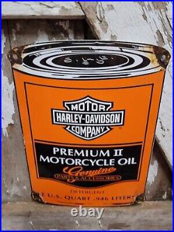 Vintage Harley Davidson Porcelain Sign Gas Motorcycle Oil Can Garage Service