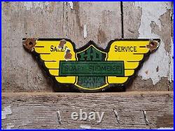 Vintage Harley Davidson Porcelain Sign Sudmeier Motorcycle Dealer Wings Oil Gas