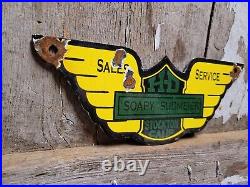 Vintage Harley Davidson Porcelain Sign Sudmeier Motorcycle Dealer Wings Oil Gas