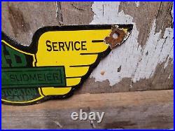 Vintage Harley Davidson Porcelain Sign Sudmeier Motorcycle Dealer Wings Oil Gas