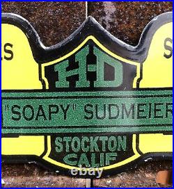 Vintage Harley Davidson Porcelain Soapy Sudmeier Sales Service CA Gas Oil Sign