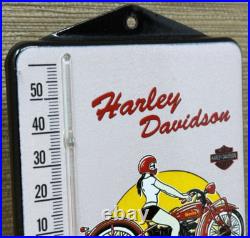 Vintage Harley Davidson Porcelain Thermometer Motor Oil Service Station Pump
