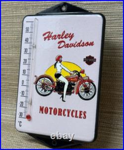 Vintage Harley Davidson Porcelain Thermometer Motor Oil Service Station Pump