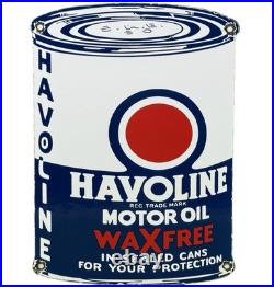 Vintage Havoline Motor Oil Can Porcelain Sign Gasoline Gas Station Pump Plate