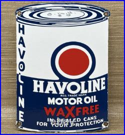 Vintage Havoline Motor Oil Can Porcelain Sign Gasoline Gas Station Pump Plate