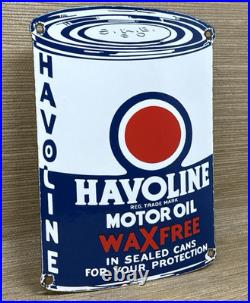 Vintage Havoline Motor Oil Can Porcelain Sign Gasoline Gas Station Pump Plate