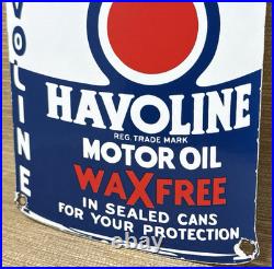Vintage Havoline Motor Oil Can Porcelain Sign Gasoline Gas Station Pump Plate
