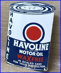 Vintage Havoline Motor Oil Can Porcelain Sign Gasoline Gas Station Pump Plate