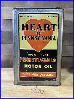 Vintage Heart O Pennsylvania 5 US Gallon 100% Pure Motor Oil Can