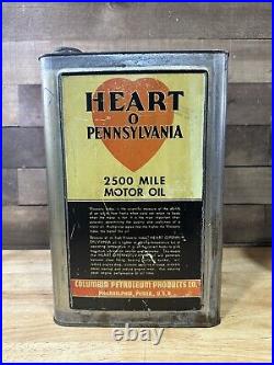 Vintage Heart O Pennsylvania 5 US Gallon 100% Pure Motor Oil Can