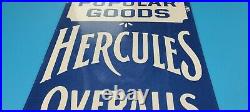 Vintage Hercules Overalls Porcelain Gas Farm Popular Goods General Store Sign