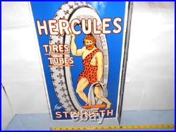 Vintage Hercules Tires & Tubes 20 Porcelain Metal Gasoline Oil Ds Flange Sign