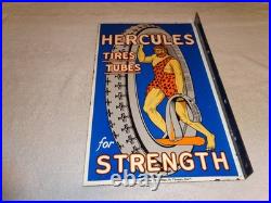 Vintage Hercules Tires & Tubes 20 Porcelain Metal Gasoline Oil Ds Flange Sign