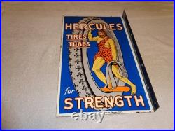 Vintage Hercules Tires & Tubes 20 Porcelain Metal Gasoline Oil Ds Flange Sign