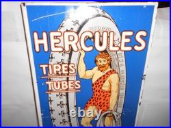 Vintage Hercules Tires & Tubes 20 Porcelain Metal Gasoline Oil Ds Flange Sign