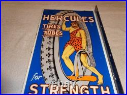 Vintage Hercules Tires & Tubes 20 Porcelain Metal Gasoline Oil Ds Flange Sign