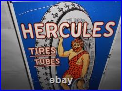 Vintage Hercules Tires & Tubes 20 Porcelain Metal Gasoline Oil Ds Flange Sign
