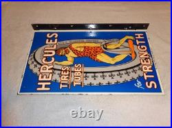 Vintage Hercules Tires & Tubes 20 Porcelain Metal Gasoline Oil Ds Flange Sign