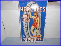 Vintage Hercules Tires & Tubes 20 Porcelain Metal Gasoline Oil Ds Flange Sign