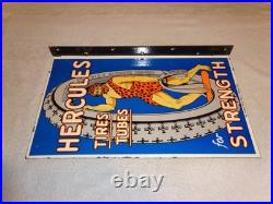 Vintage Hercules Tires & Tubes 20 Porcelain Metal Gasoline Oil Ds Flange Sign