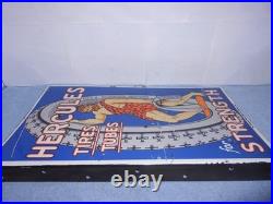 Vintage Hercules Tires & Tubes 20 Porcelain Metal Gasoline Oil Ds Flange Sign
