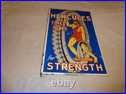 Vintage Hercules Tires & Tubes 20 Porcelain Metal Gasoline Oil Ds Flange Sign