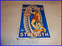 Vintage Hercules Tires & Tubes 20 Porcelain Metal Gasoline Oil Ds Flange Sign