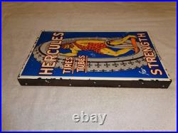 Vintage Hercules Tires & Tubes 20 Porcelain Metal Gasoline Oil Ds Flange Sign