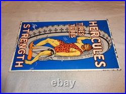 Vintage Hercules Tires & Tubes 20 Porcelain Metal Gasoline Oil Ds Flange Sign