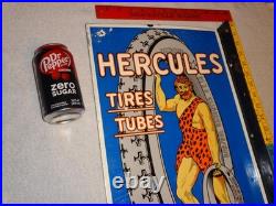 Vintage Hercules Tires & Tubes Porcelain Metal Gasoline Oil 2 Sided Flange Sign