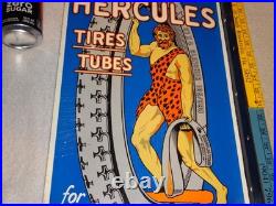 Vintage Hercules Tires & Tubes Porcelain Metal Gasoline Oil 2 Sided Flange Sign