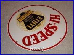 Vintage Hi-speed Ethyl Gas 11 3/4 Porcelain Metal High Speed Gasoline Oil Sign