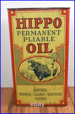 Vintage Hippo Permanent Pliable Oil One Gallon Advertising Can GREAT GRAPHICS