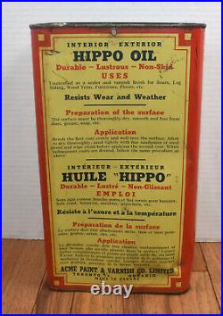 Vintage Hippo Permanent Pliable Oil One Gallon Advertising Can GREAT GRAPHICS