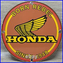 Vintage Honda Porcelain Sign Gas Oil Garage Repair Motorcycle Auto Lawn Plane
