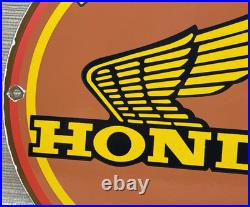 Vintage Honda Porcelain Sign Gas Oil Garage Repair Motorcycle Auto Lawn Plane