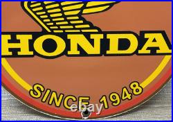 Vintage Honda Porcelain Sign Gas Oil Garage Repair Motorcycle Auto Lawn Plane